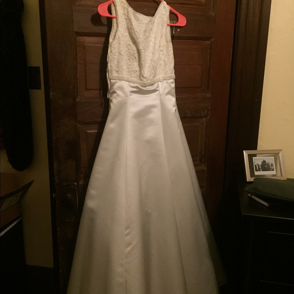 White embroidered wedding gown